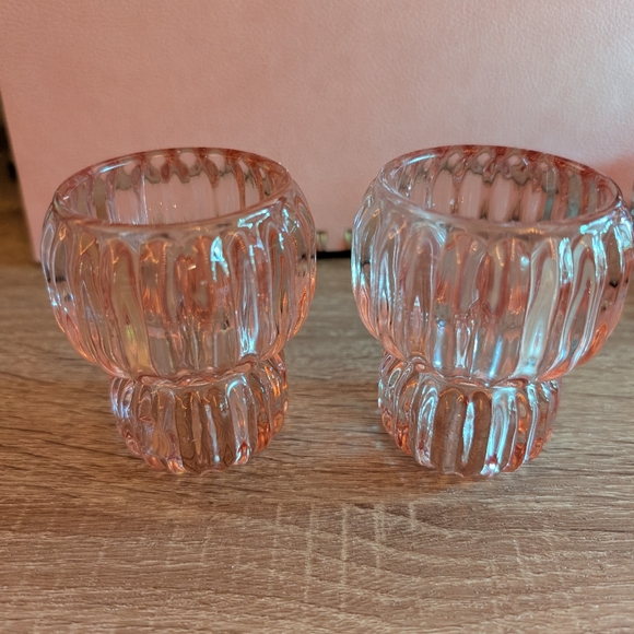 Pink Ribbed Glass Candle Holders - Picture 3 of 7